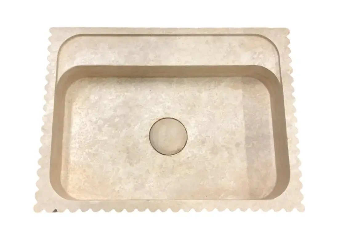 Beige Hand Carved Travertine Stone Vanity Wall Mounted Bathroom Sink