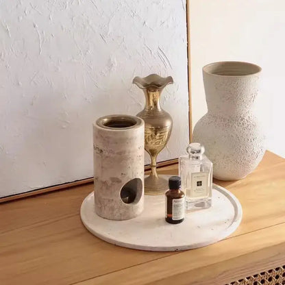 Beige travertine stone essential oil burner bedroom oil diffuser tray