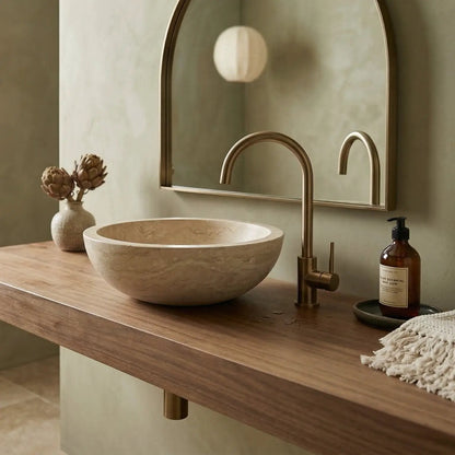 Beige Travertine Natural Stone Vessel Bathroom Sink 16x6 Honed