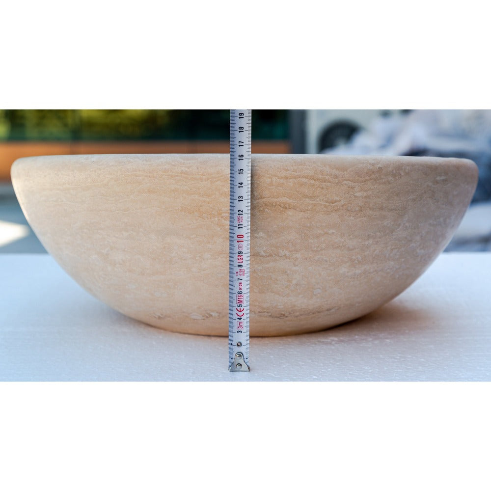 Beige Travertine Natural Stone Vessel Sink - Honed and Filled 16x6