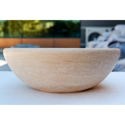 Beige Travertine Natural Stone Vessel Sink - Honed and Filled 16x6
