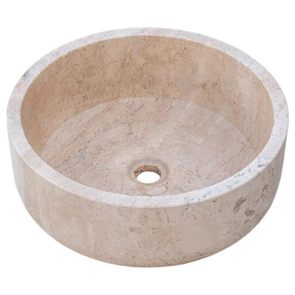 Beige Turkish Travertine Natural Stone Round Vessel Bathroom Sink