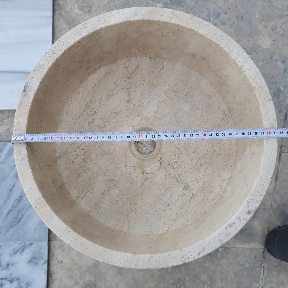 Beige Turkish Travertine Natural Stone Round Vessel Bathroom Sink