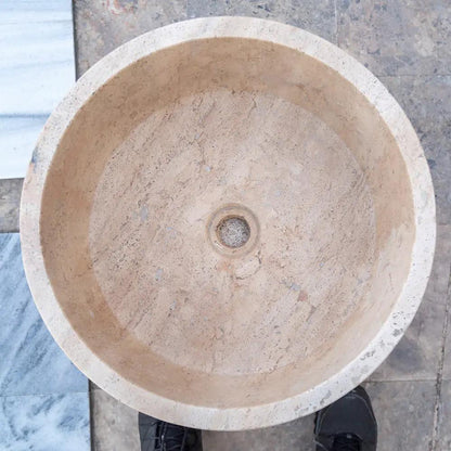 Beige Turkish Travertine Natural Stone Round Vessel Bathroom Sink