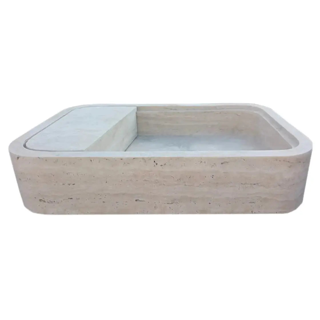 Beige Travertine Wall Mount Bathroom Sink With Hidden Drain