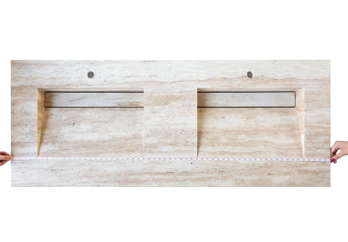 Beige Travertine Wall Mounted Double Vanity Bathroom Sink 23x60