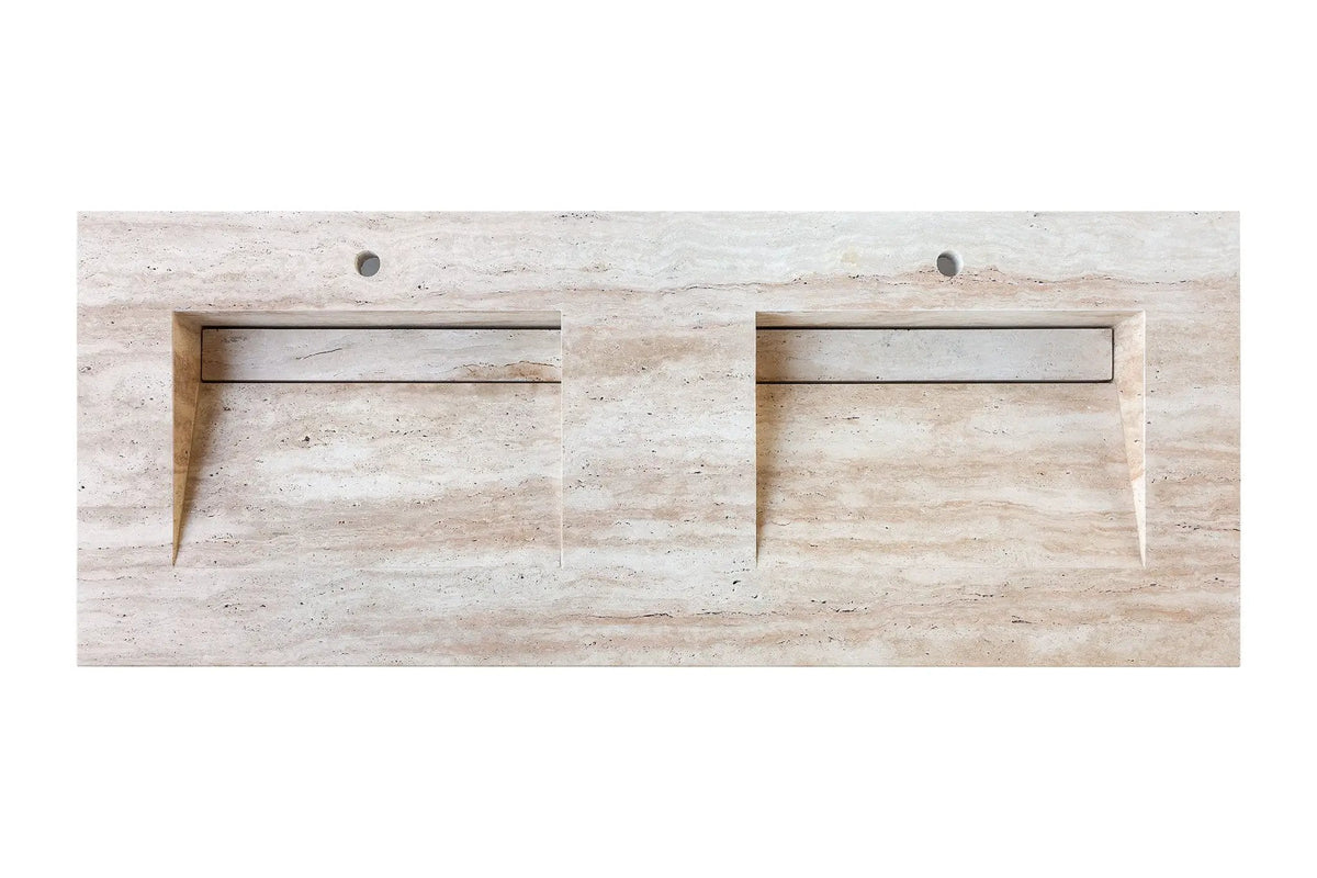 Beige Travertine Wall Mounted Double Vanity Bathroom Sink 23x60