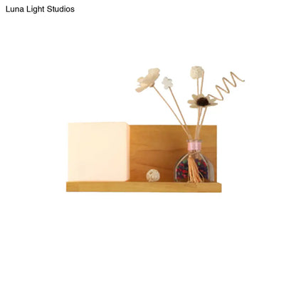 DecorBites™ Beige Wall Lamp with Modern Cube Shade - Bedroom Sconce Light