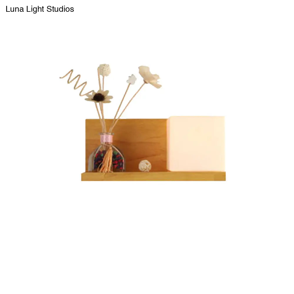DecorBites™ Beige Wall Lamp with Modern Cube Shade - Bedroom Sconce Light