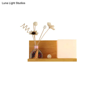 DecorBites™ Beige Wall Lamp with Modern Cube Shade - Bedroom Sconce Light