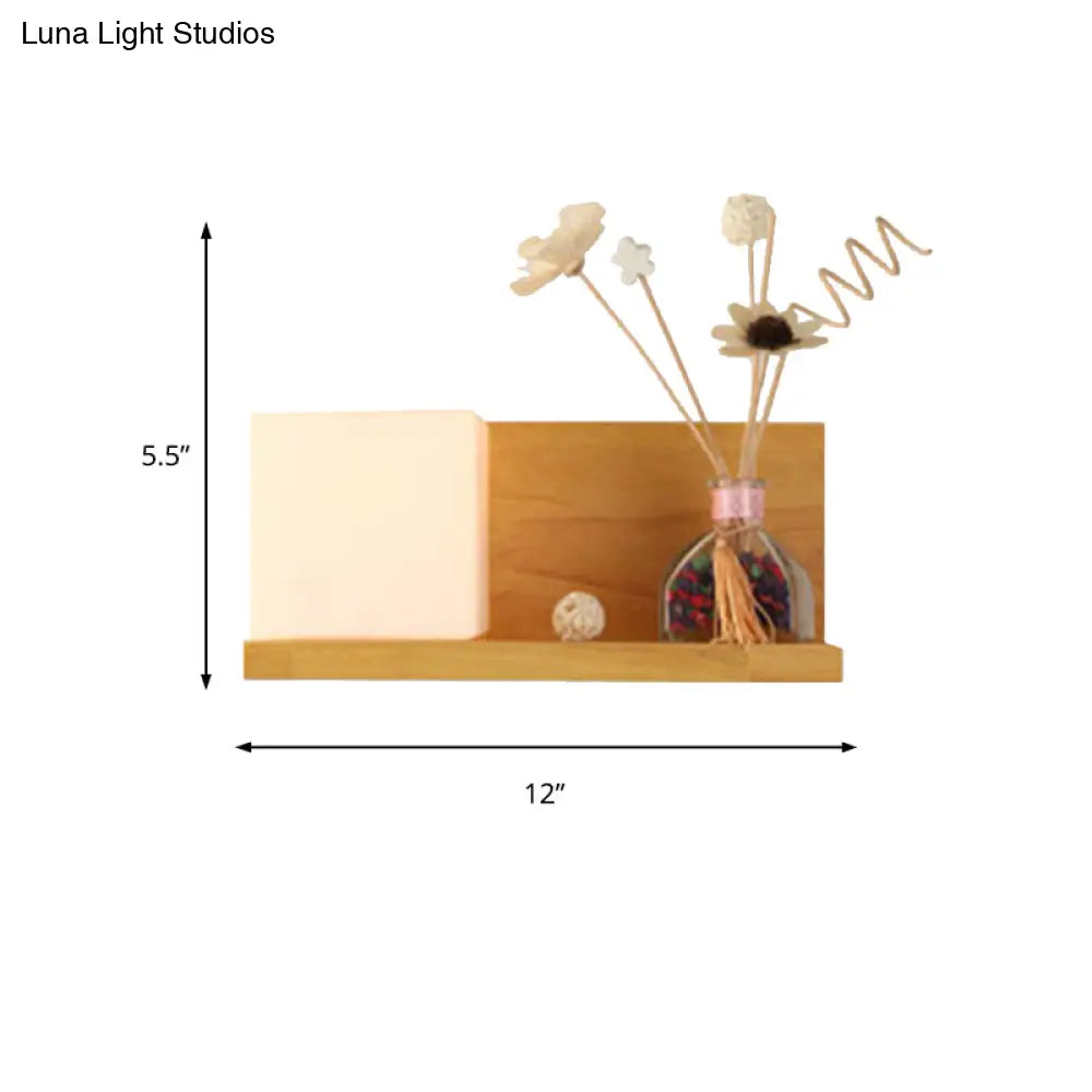 DecorBites™ Beige Wall Lamp with Modern Cube Shade - Bedroom Sconce Light