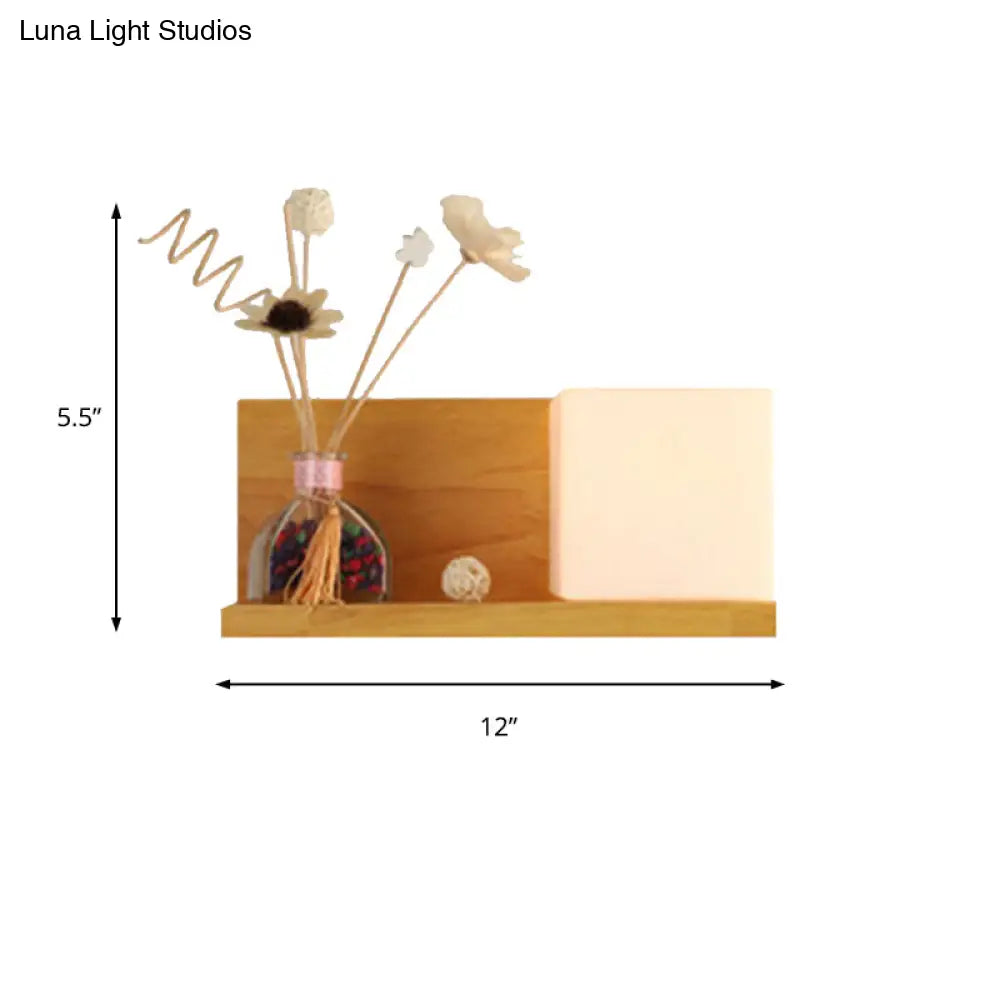 DecorBites™ Beige Wall Lamp with Modern Cube Shade - Bedroom Sconce Light