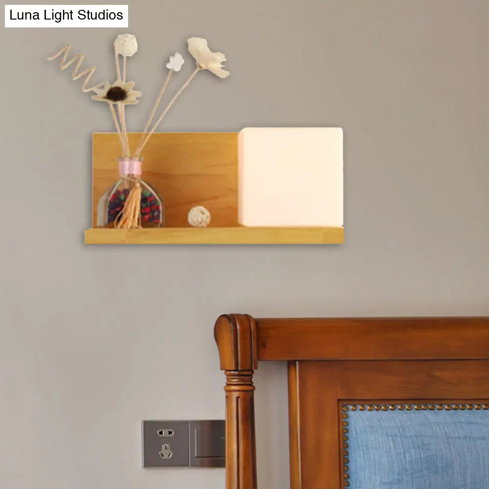 DecorBites™ Beige Wall Lamp with Modern Cube Shade - Bedroom Sconce Light