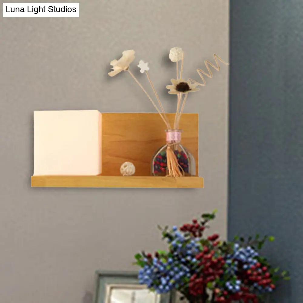 DecorBites™ Beige Wall Lamp with Modern Cube Shade - Bedroom Sconce Light