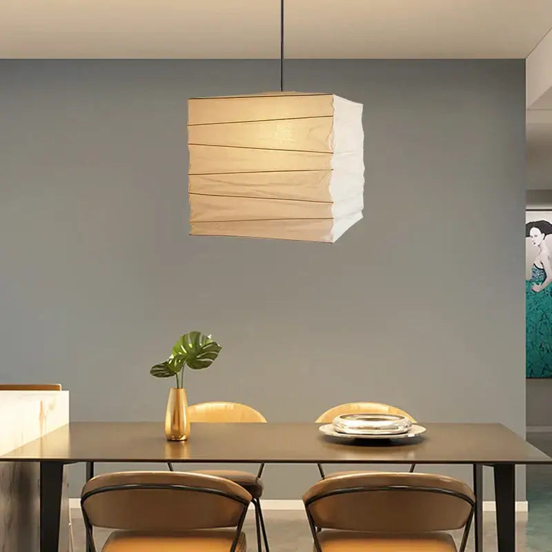 Beige & white cube rice paper pendant lamp for living room