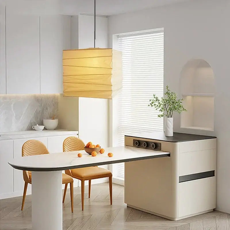Beige & white cube rice paper pendant lamp for living room