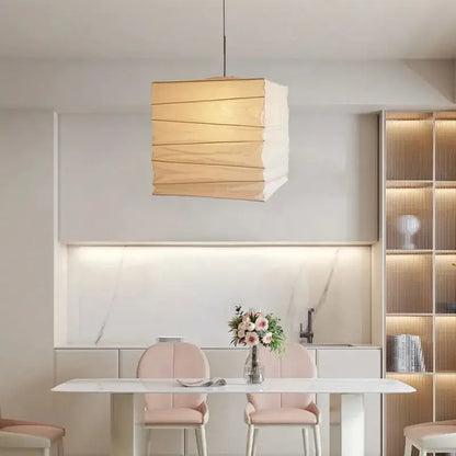 Beige & white cube rice paper pendant lamp for living room