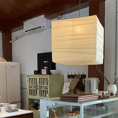 Beige & white cube rice paper pendant lamp for living room