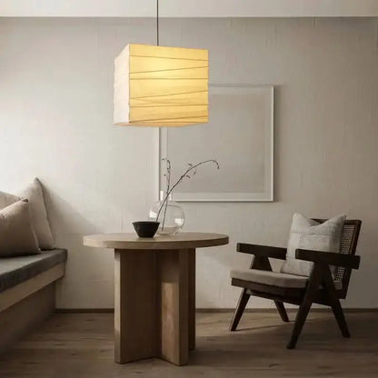 Beige & white cube rice paper pendant lamp for living room