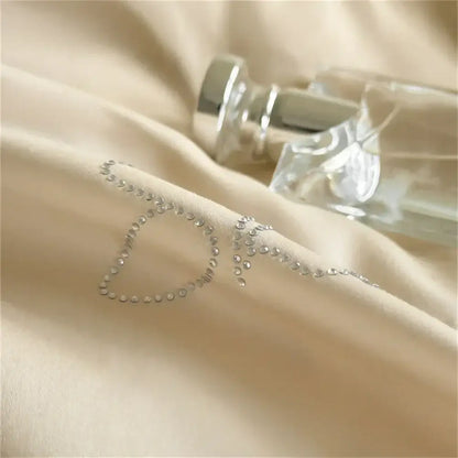 Beige & white hot diamond lace bedding set bedroom duvet cover