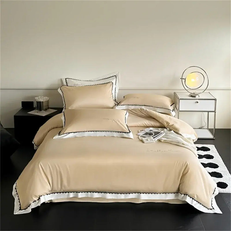 Beige & white hot diamond lace bedding set bedroom duvet cover