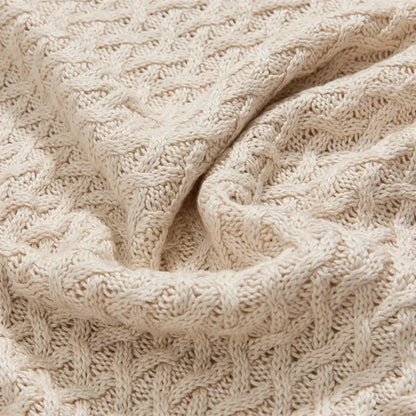 Beige & wine knitted bamboo cool summer air conditioning blanket bedroom