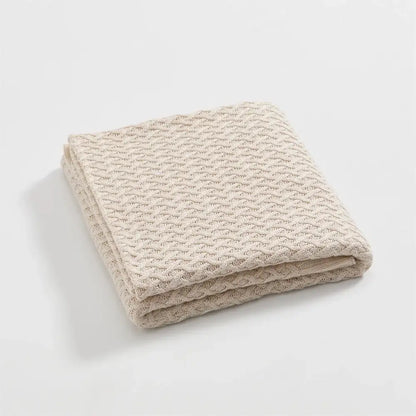 Beige & wine knitted bamboo cool summer air conditioning blanket bedroom