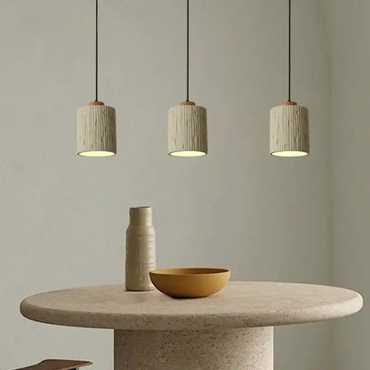 Beige wood grain columnar micro cement pendant light kitchen decor