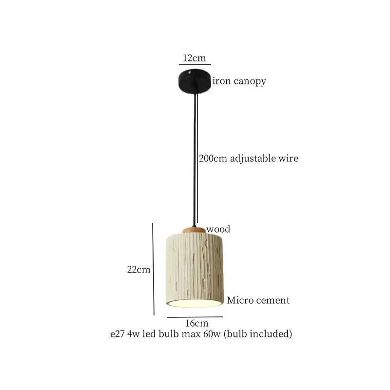 Beige wood grain columnar micro cement pendant light kitchen decor