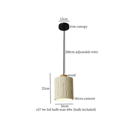 Beige wood grain columnar micro cement pendant light kitchen decor