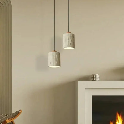 Beige wood grain columnar micro cement pendant light kitchen decor