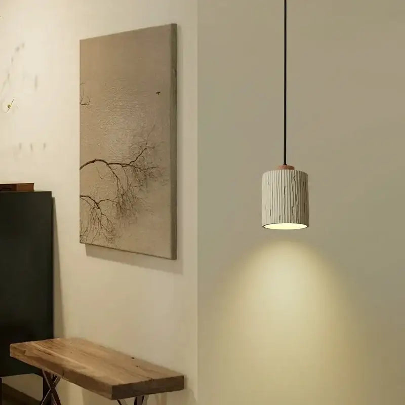 Beige wood grain columnar micro cement pendant light kitchen decor