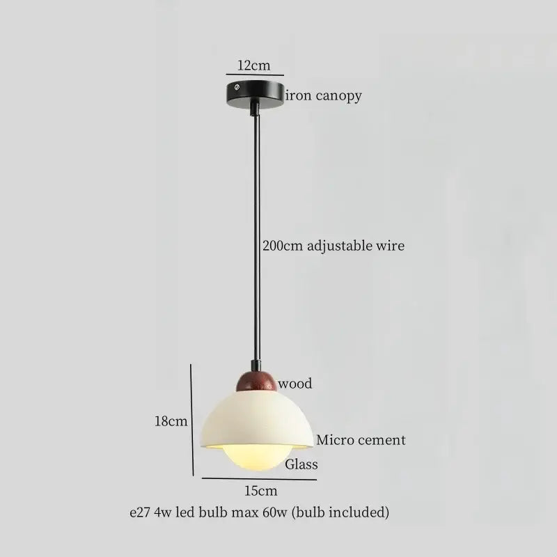 Beige wood grain columnar micro cement pendant light kitchen decor