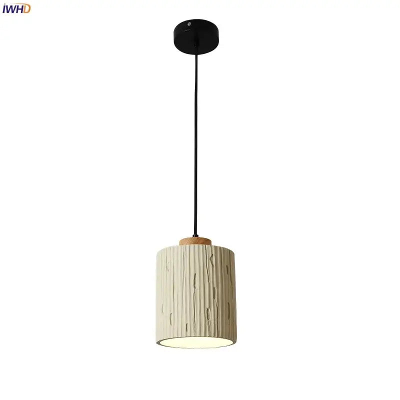 Beige wood grain columnar micro cement pendant light kitchen decor