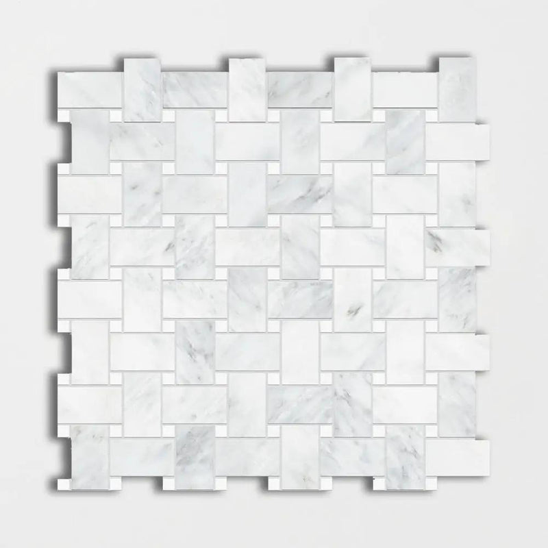 Bella White Honed Basket Weave Marble Mosaics 12x12