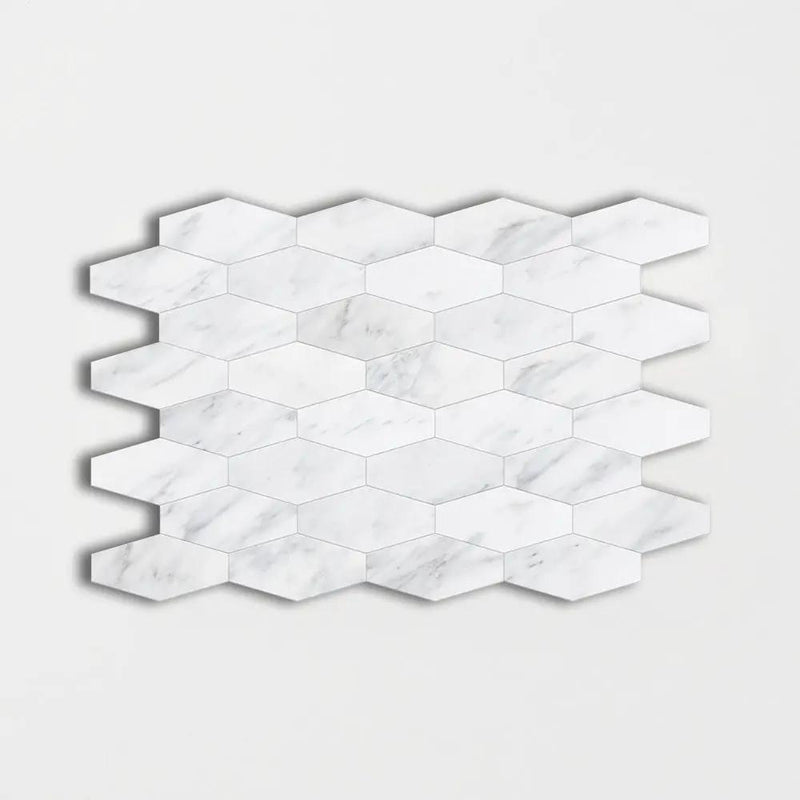 Bella White Honed Elongated Hexagon Marble Mosaics 10x12 1/4