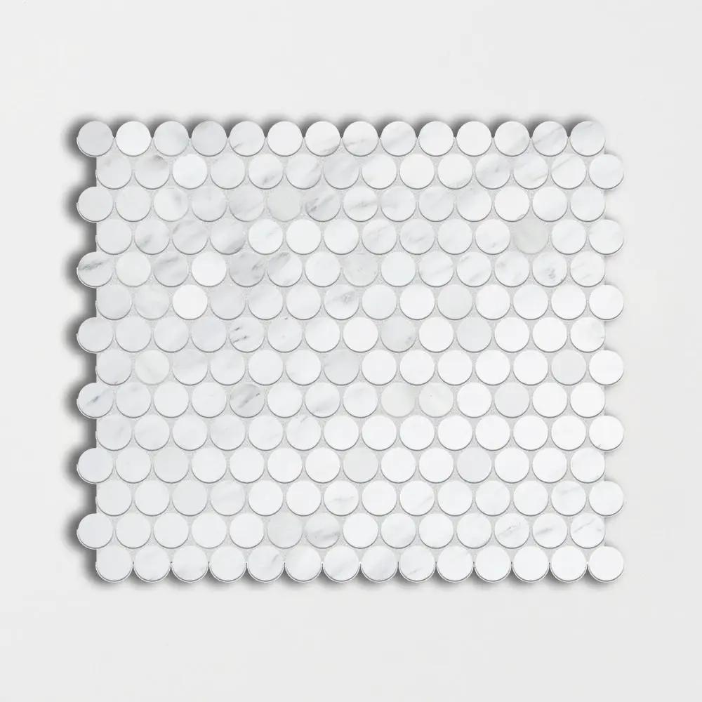 Bella White Honed Penny Round Marble Mosaics 11 1/4x11 3/4