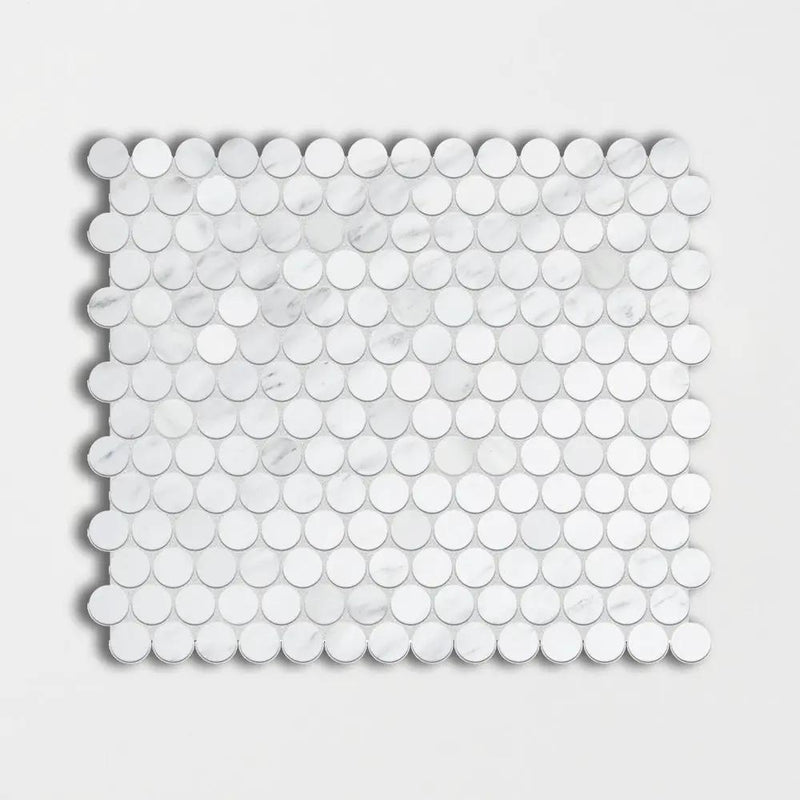Bella White Honed Penny Round Marble Mosaics 11 1/4x11 3/4