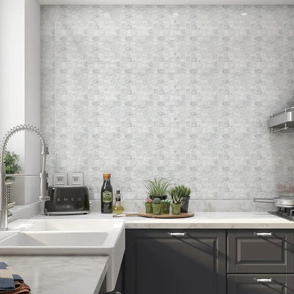 Bella White Polished Basket Weave Marble Mosaics 12x12