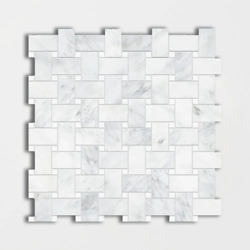 Bella White Polished Basket Weave Marble Mosaics 12x12