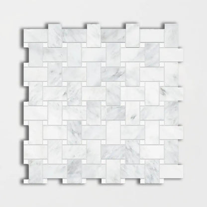 Bella White Polished Basket Weave Marble Mosaics 12x12