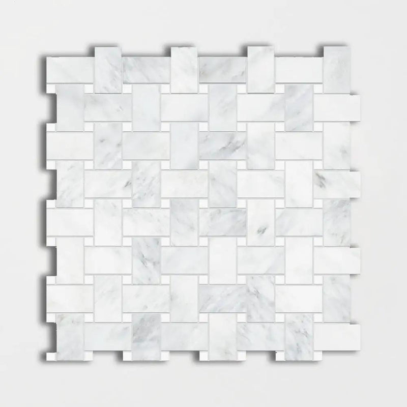 Bella White Polished Basket Weave Marble Mosaics 12x12
