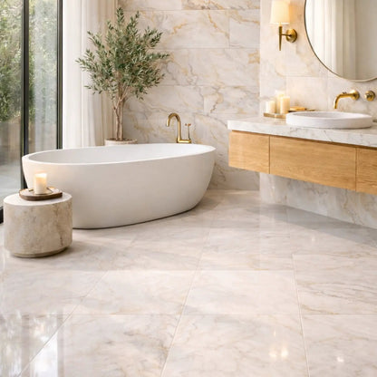 Bella White Polished Marble Tiles 18x18