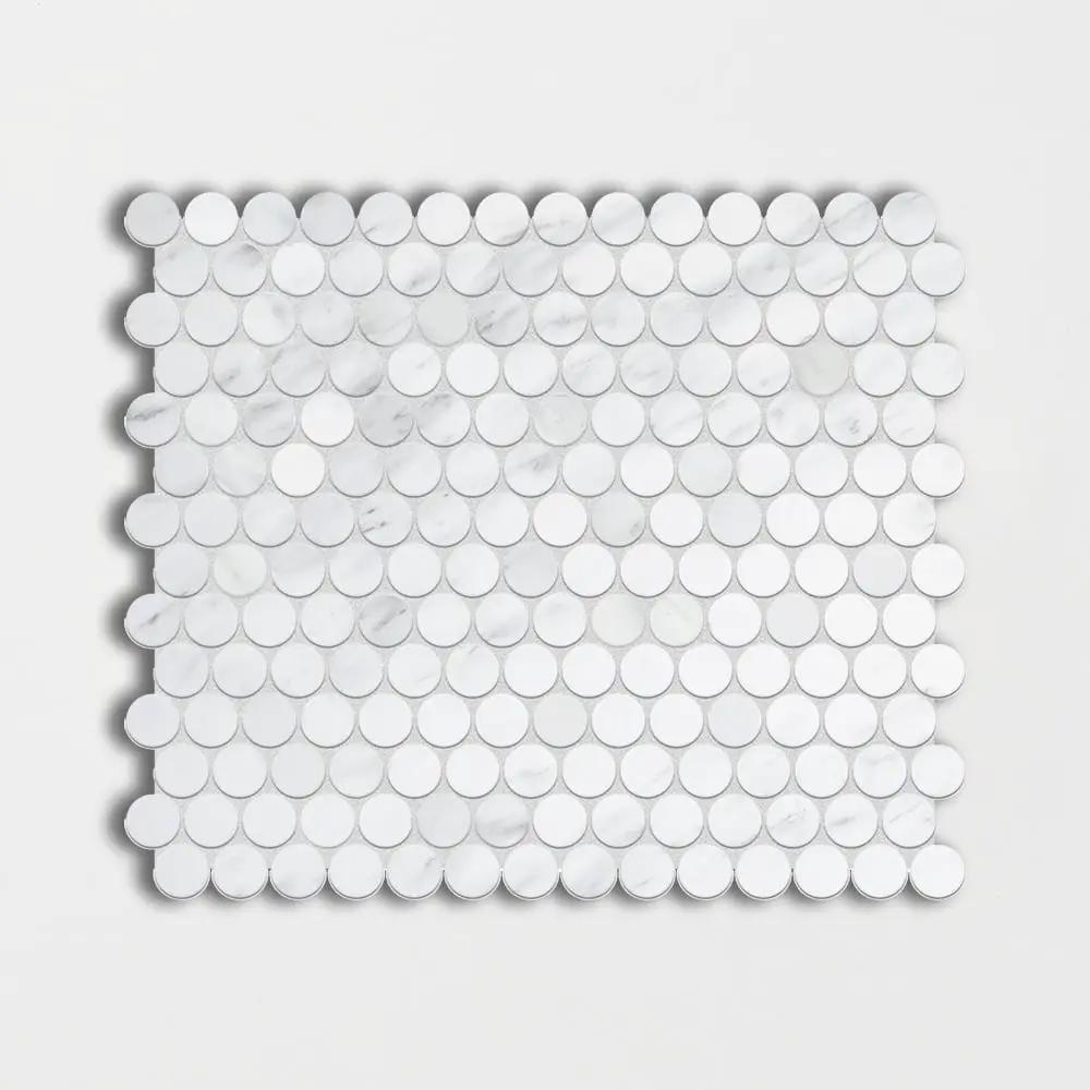 Bella White Polished Penny Round Marble Mosaics 11 1/2x11 1/2