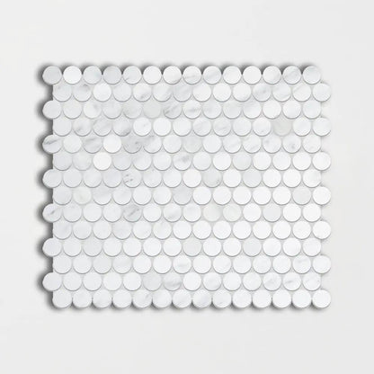 Bella White Polished Penny Round Marble Mosaics 11 1/2x11 1/2