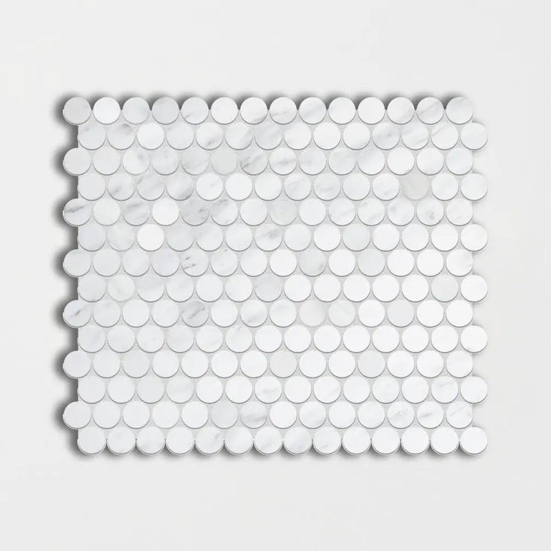 Bella White Polished Penny Round Marble Mosaics 11 1/2x11 1/2
