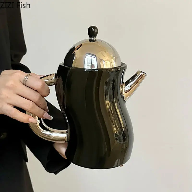 Bending design ceramic coffee mug and teapot set black & silver dining