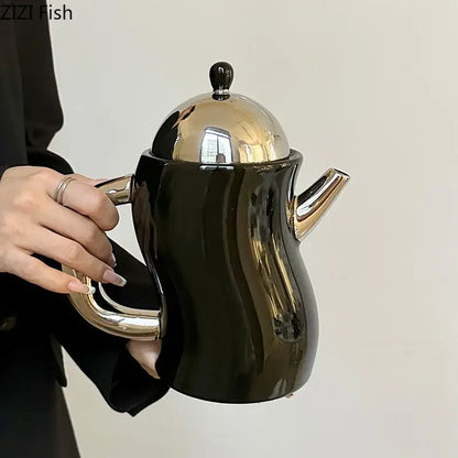Bending design ceramic coffee mug and teapot set black & silver dining