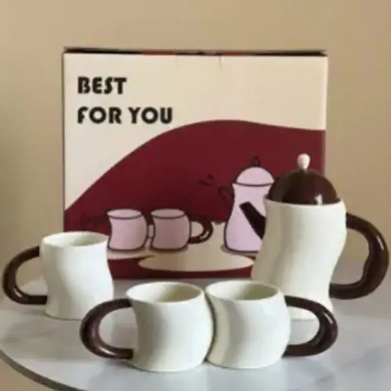 Bending design ceramic coffee mug and teapot set black & silver dining