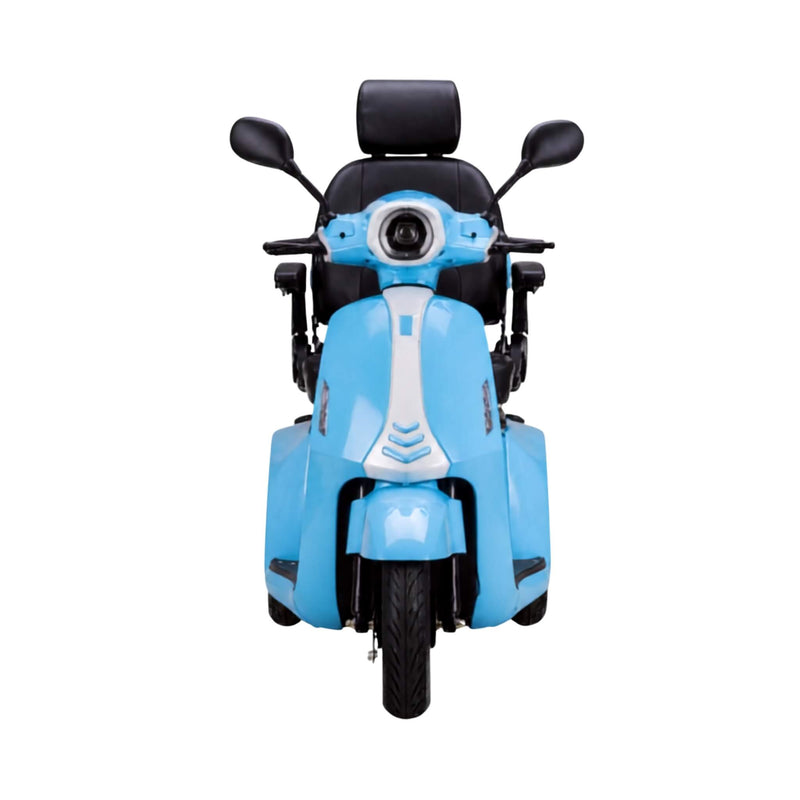 Bespoke Elite Premium Electric Mobility Scooter With Electronic Speed Control, 400LBS, blue white front view